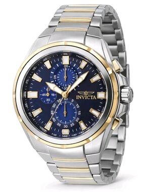 Invicta Two-Tone Silver and Gold Stainless Steel Watch with Blue Dial